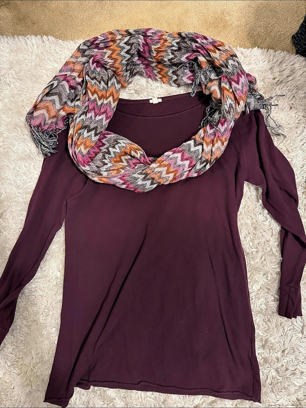 J.CREW Long Sleeve Top with Scarf in Purple Multicolor Size Medium
